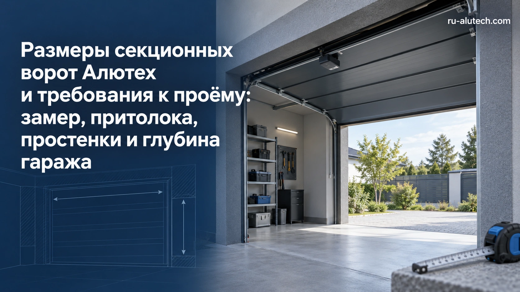 Размеры секционных ворот Алютех и требования к проёму: замер, притолока, простенки и глубина гаража