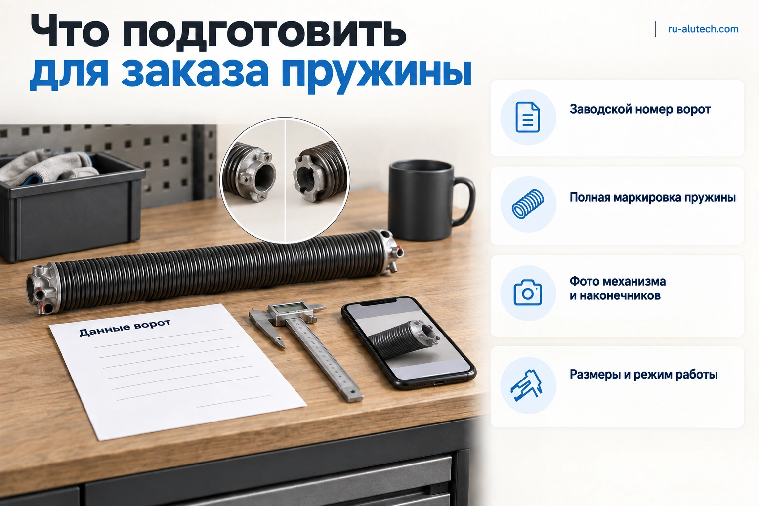 Что подготовить для заказа пружины Алютех: заводской номер, маркировка, фотографии, размеры и режим работы