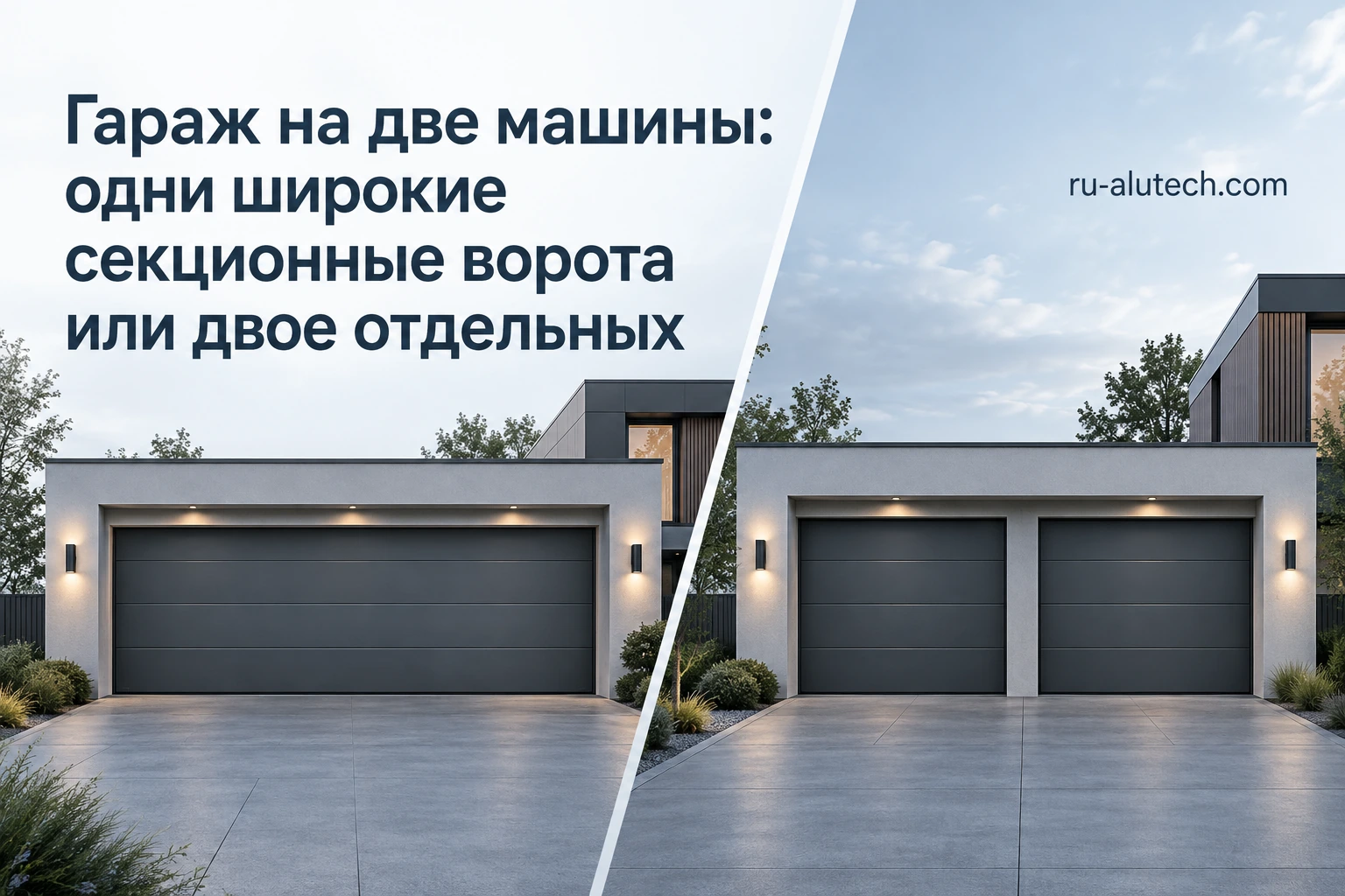 Один общий проезд и два независимых меняют планировку двухместного гаража.